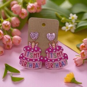 Birthday
Cake Candle Design Acrylic Earrings